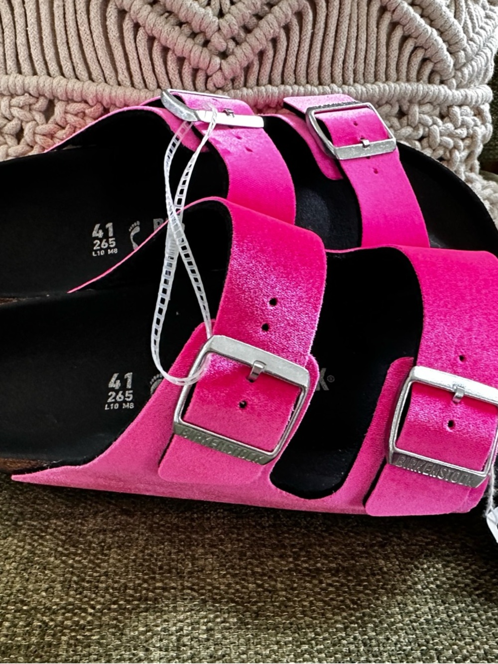 Birkenstock Arizona Suede Double Buckle Sandals in Hot Pink Size 10 (41)